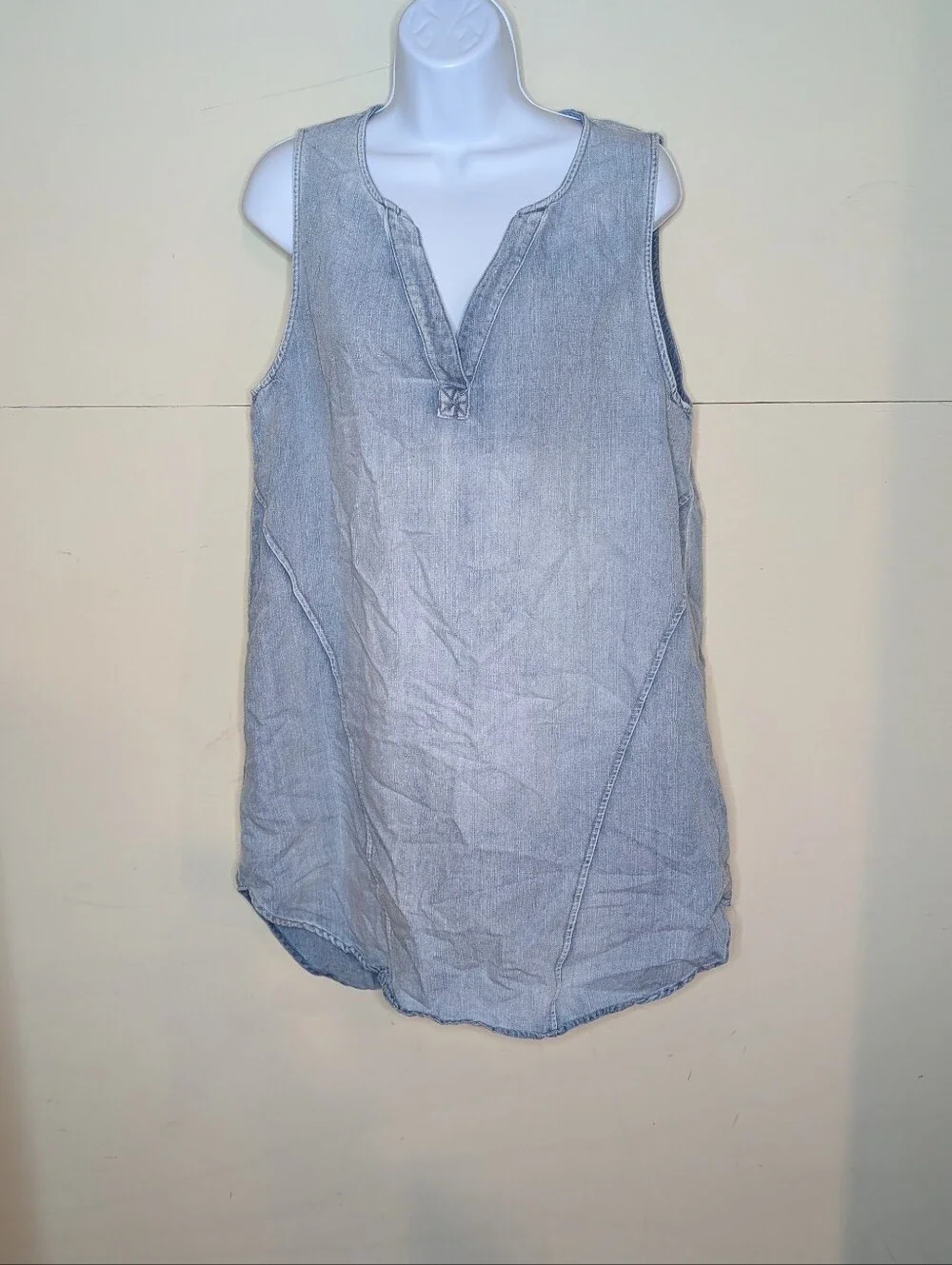 Cupshe Mini Dress Light Wash Denim V Neckline - Picture 1 of 9